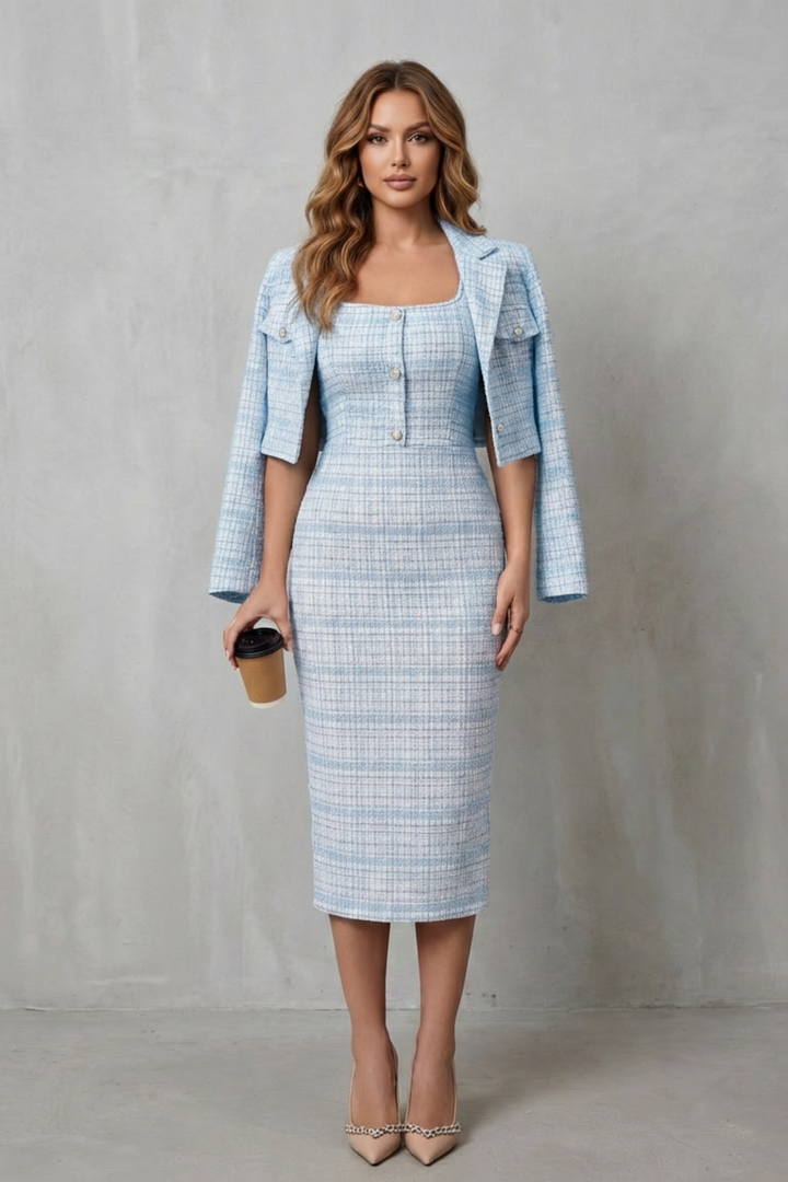 Bellaisie – Elegant plaid tailoring – Two-piece midi dress set