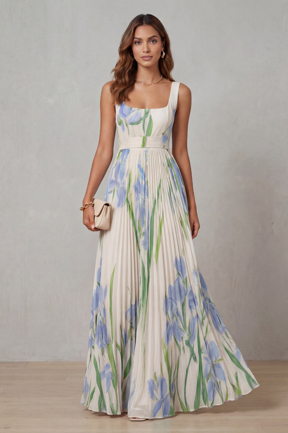Vivienna – Watercolor floral – Pleated maxi dress