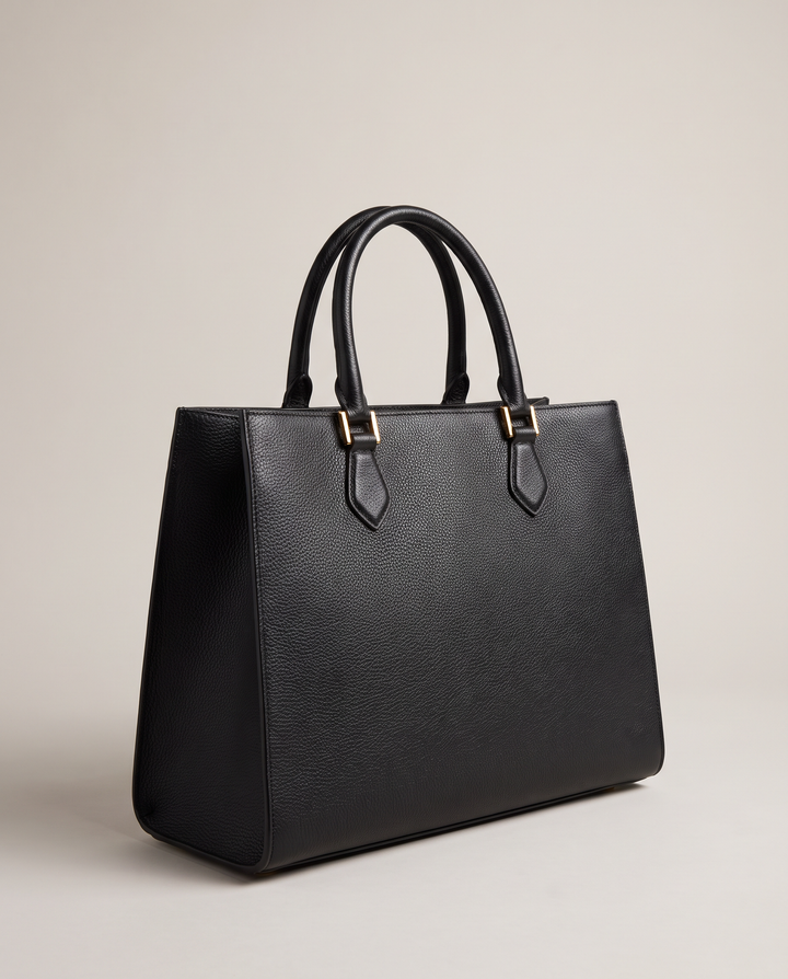The Rosedale Tote in black pebbled vegan leather with polished gold-tone hardware